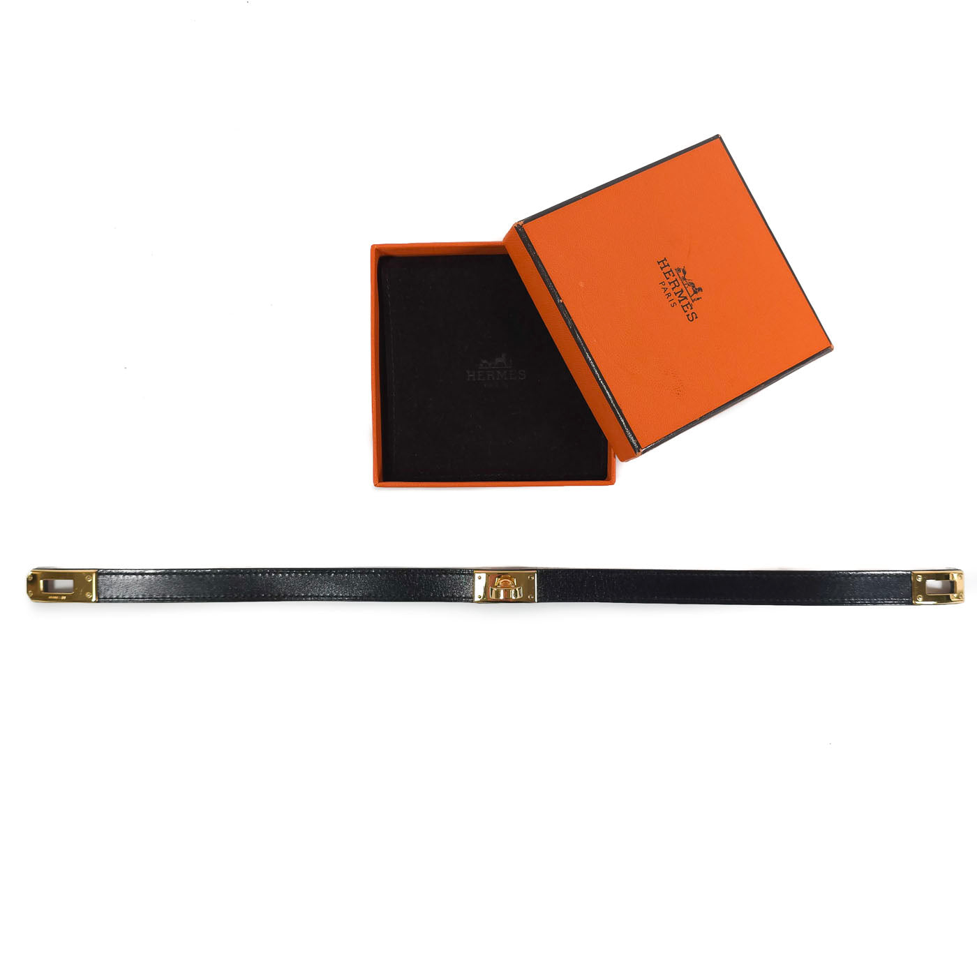Hermès Mini Kelly Double Tour Bracelet in Black Leather with Gold-Tone Hardware Size S