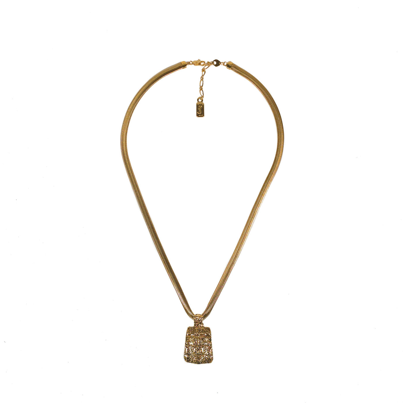 Vintage Yves Saint Laurent YSL Crocodile Pattern Pedant Necklace Gold Tone