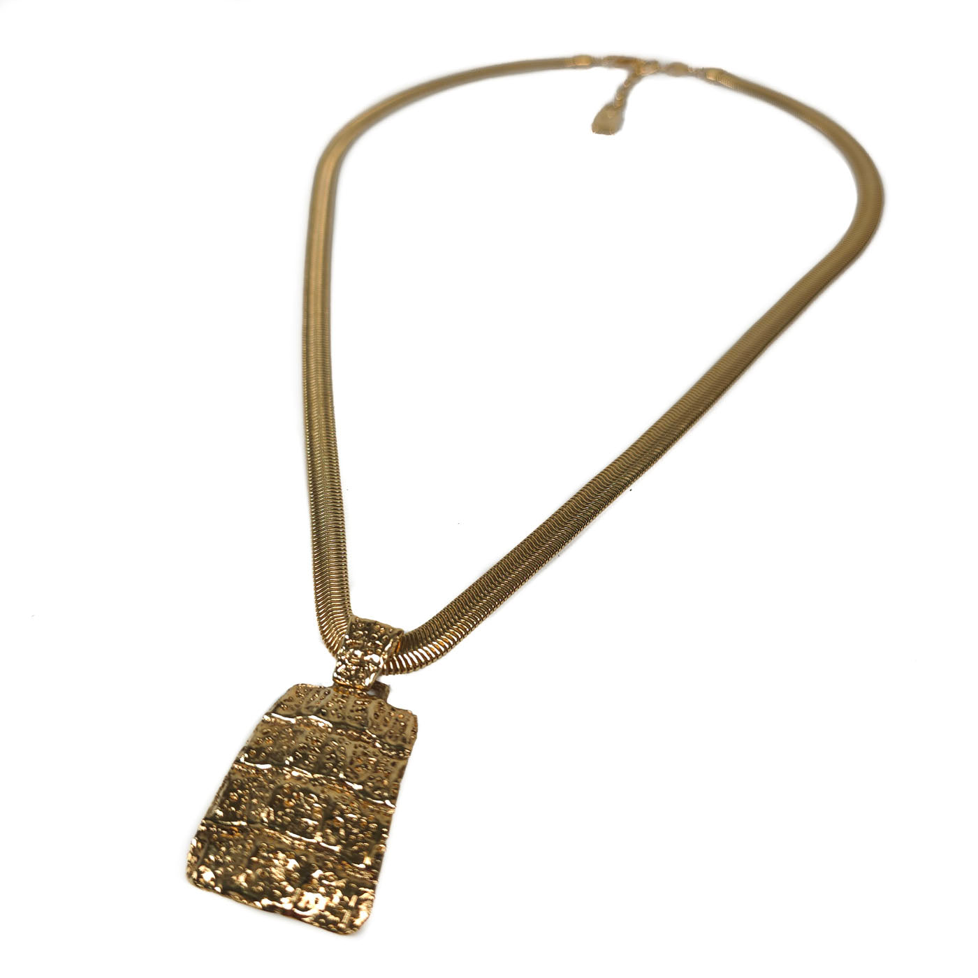 Vintage Yves Saint Laurent YSL Crocodile Pattern Pedant Necklace Gold Tone
