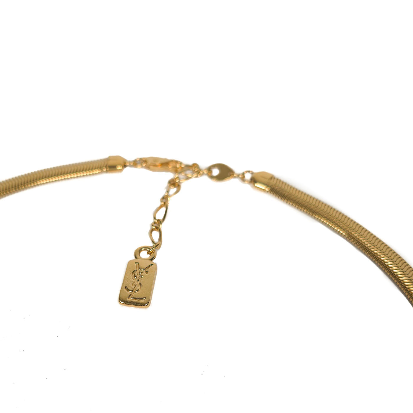 Vintage Yves Saint Laurent YSL Crocodile Pattern Pedant Necklace Gold Tone