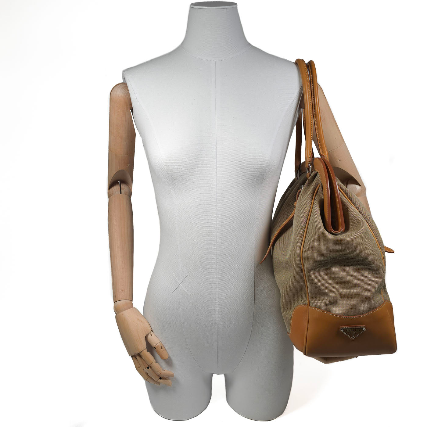 Prada Logo Jacquard Canvas Shopping Tote Bag in Corda Cuoio