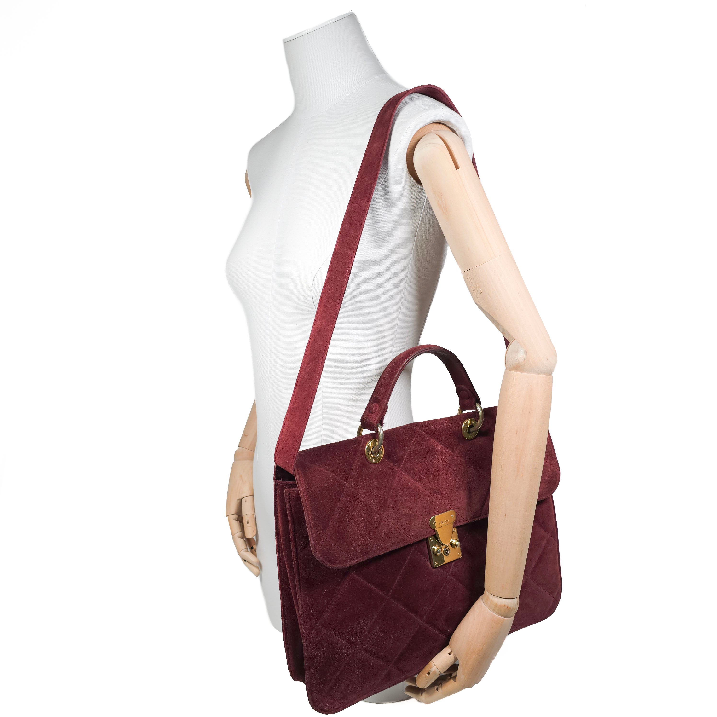 Vintage JIL Sander Large Top Handle Crossbody Convertible Burgundy Red Suede Leather Handbag