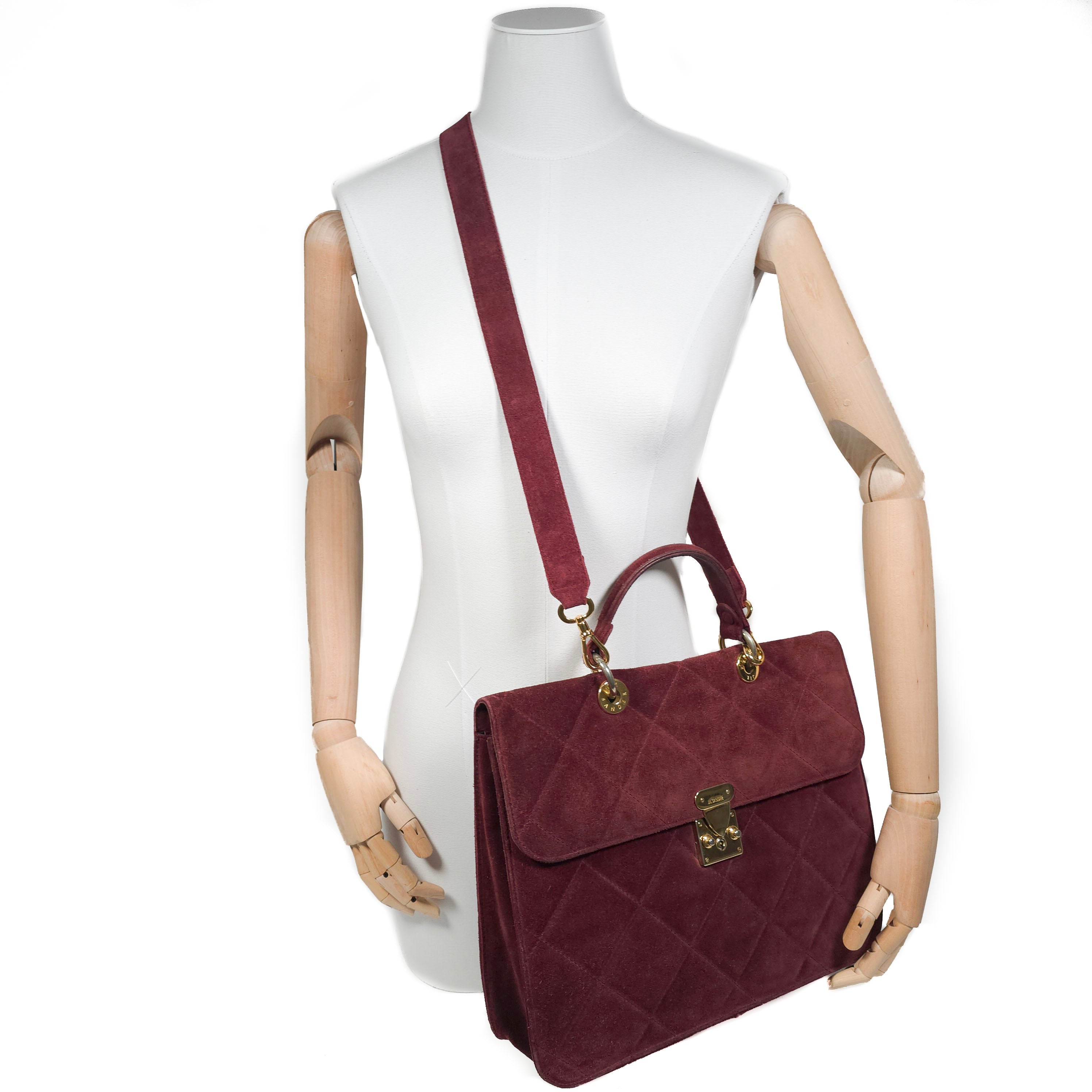 Vintage JIL Sander Large Top Handle Crossbody Convertible Burgundy Red Suede Leather Handbag