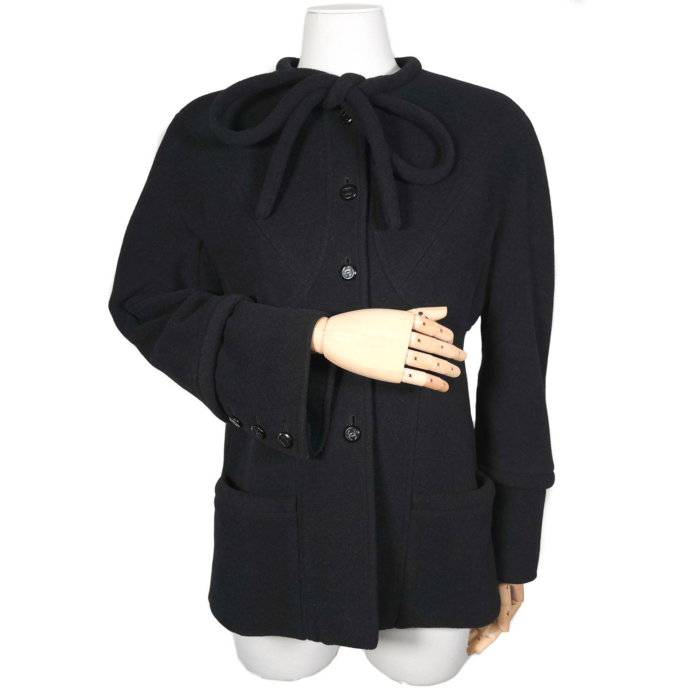 Vintage CHANEL Black Jacket with Bow Woolblend