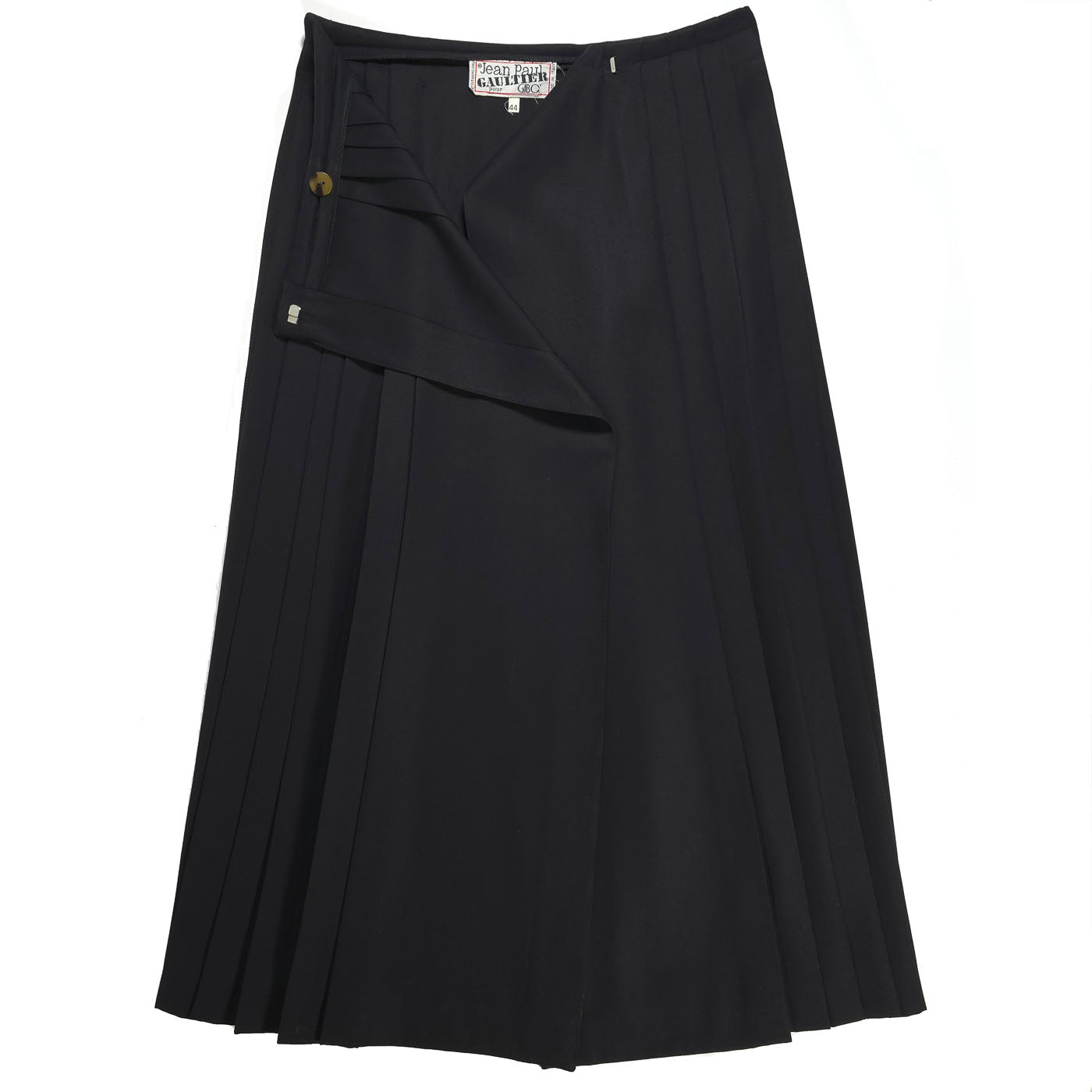 A black pleated long skirt by Jean Paul Gaultier in size 44.