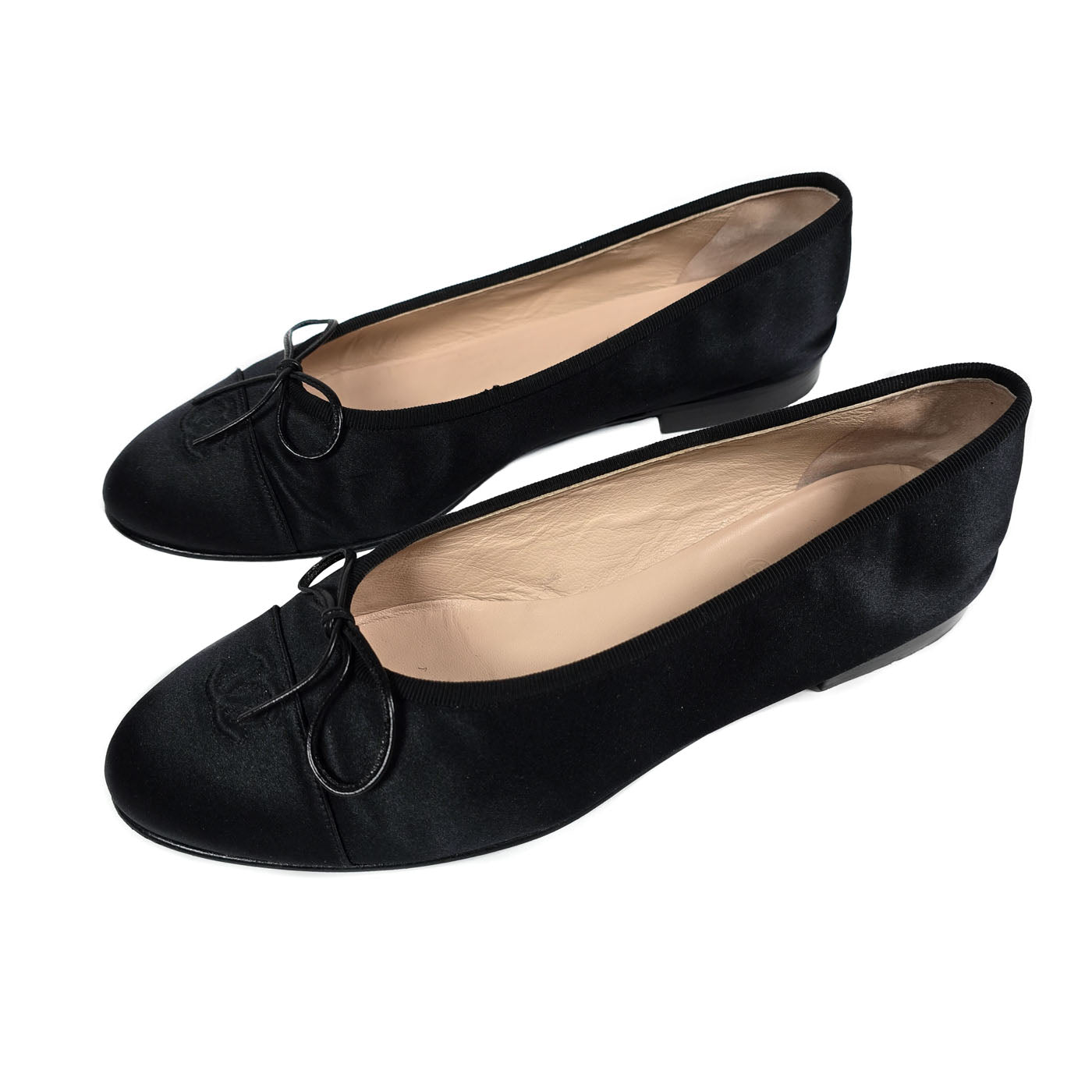 Chanel Black Satin CC Cap Toe Ballerina Pumps EU 40.5