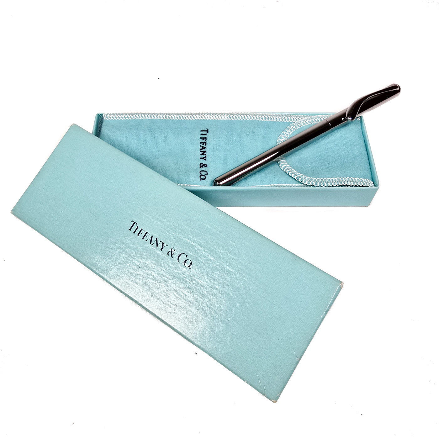 Tiffany & Co. Elsa Peretti Sterling Silver Ballpoint Pen in a Tiffany blue box.