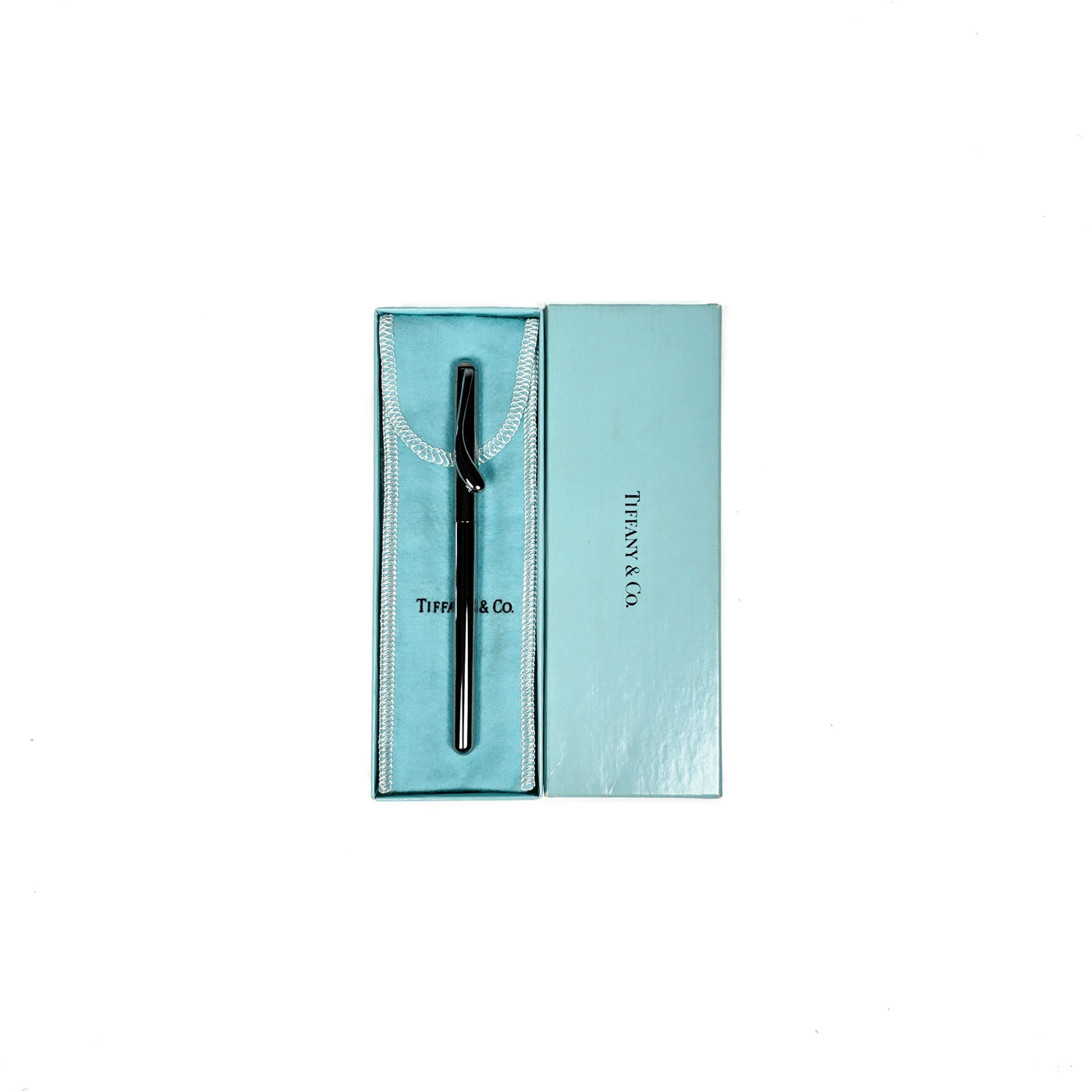 Tiffany & Co. Elsa Peretti Sterling Silver Ballpoint Pen in a Tiffany blue box.