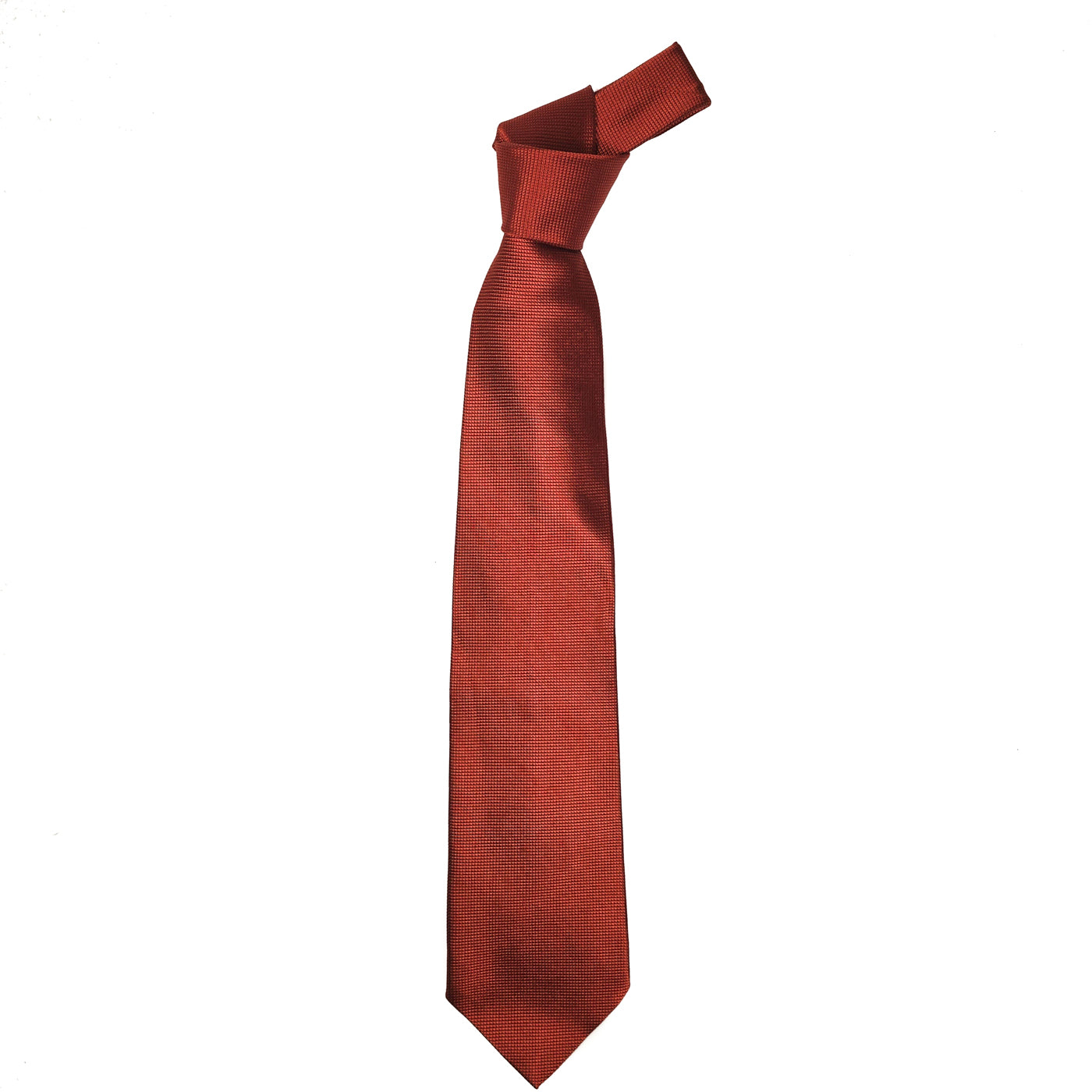 A red metallic textured silk tie by Ermenegildo Zegna, displayed in a straightforward manner against a white background.
