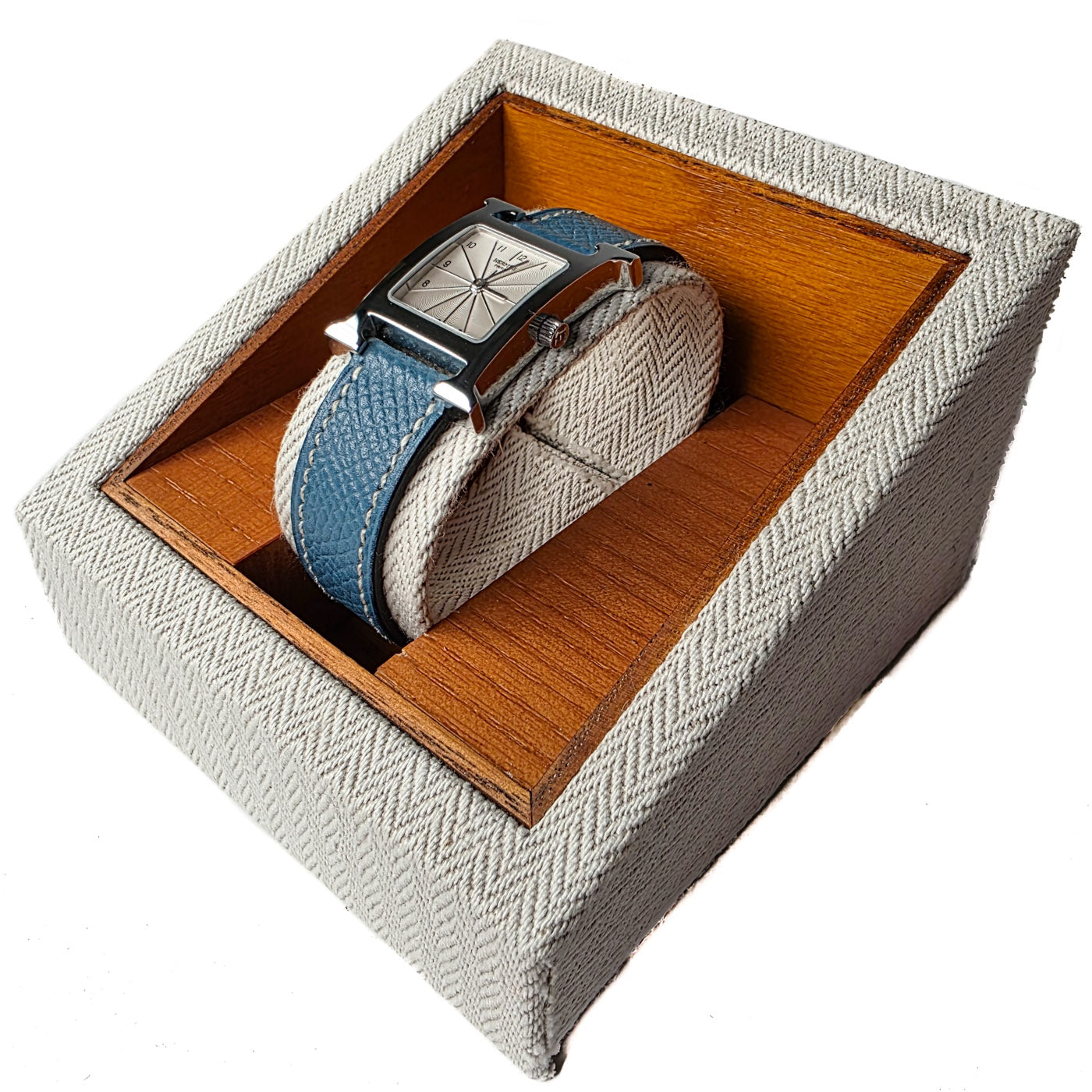 Hermès Heure H horloge, medium blauwe band | Complete set