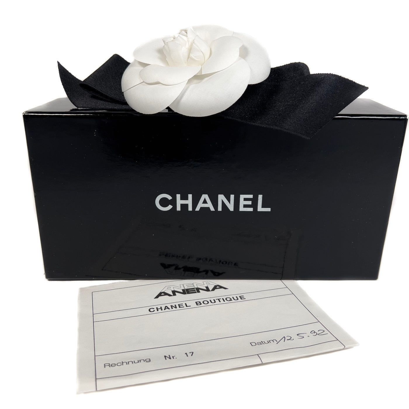 Vintage Chanel Brooch White Camelia on Black Ribbon