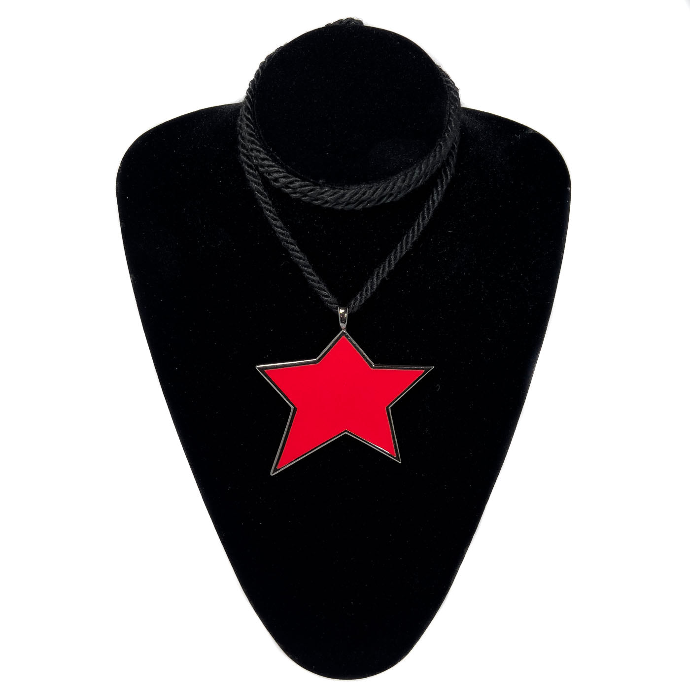 Vintage Yves Saint Laurent YSL Red Star Gunmetal Tassel Rope Necklace