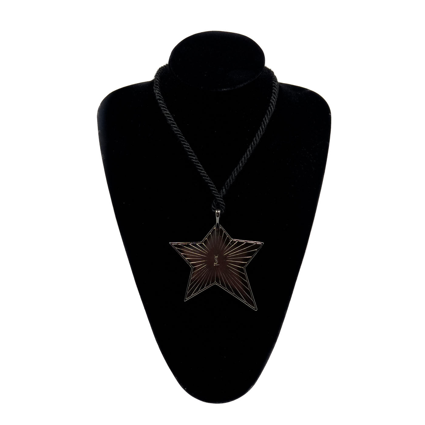 Vintage Yves Saint Laurent YSL Red Star Gunmetal Tassel Rope Necklace