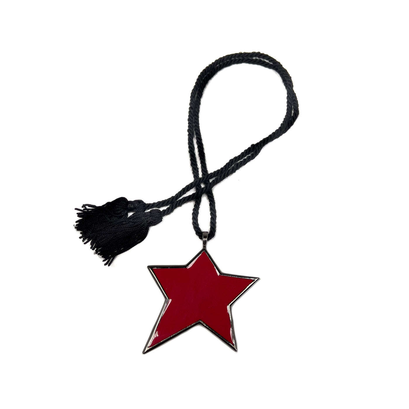 Vintage Yves Saint Laurent YSL Red Star Gunmetal Tassel Rope Necklace