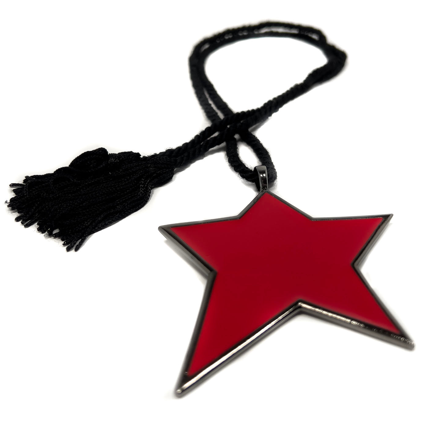 Vintage Yves Saint Laurent YSL Red Star Gunmetal Tassel Rope Necklace