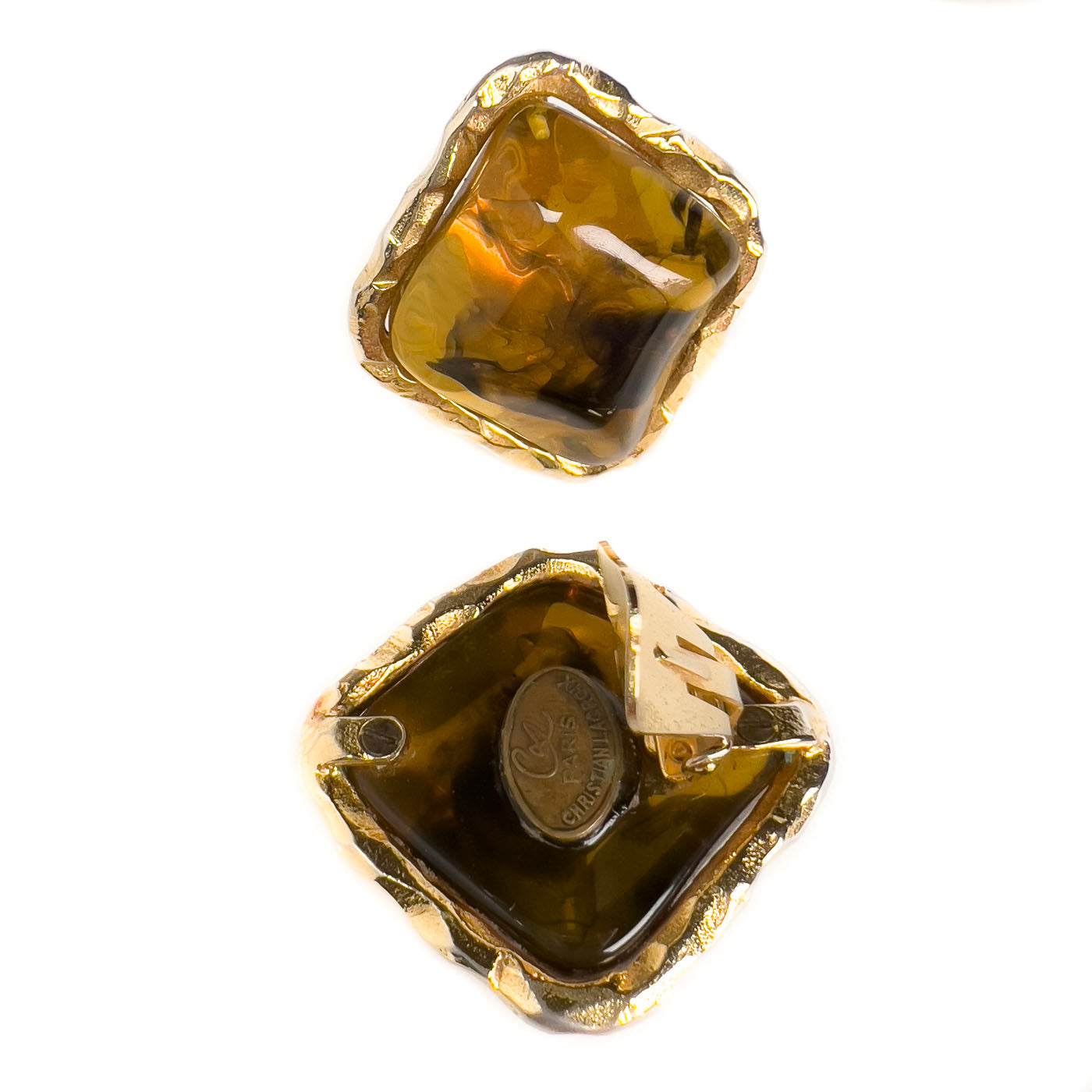 Vintage Christain Lacroix Amber Resin Clip Earrings