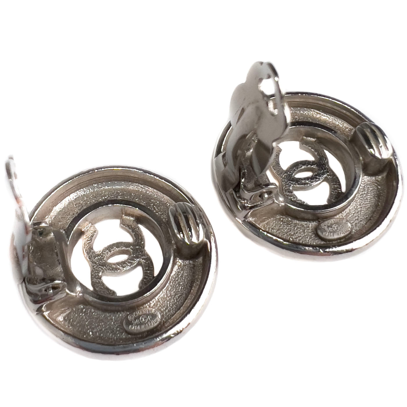 Vintage Chanel Earrings Silver Tone CC Logo 96P