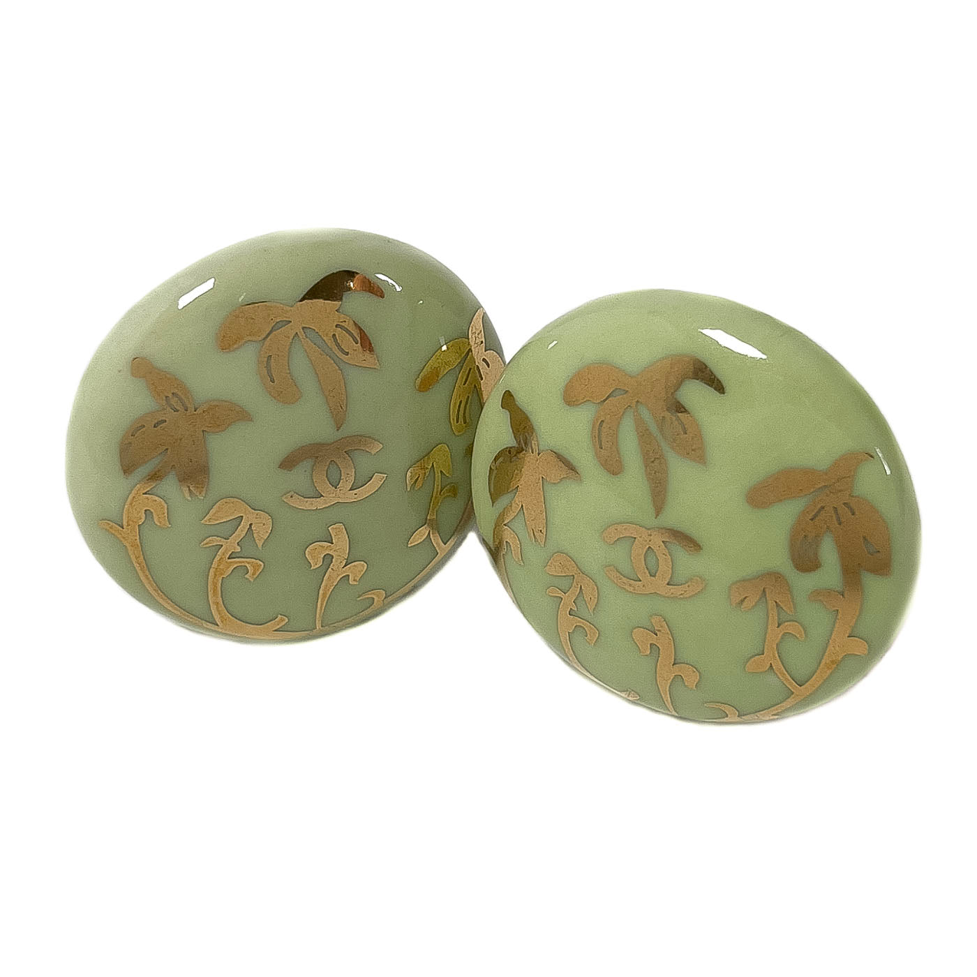 Vintage Chanel Earrings Pistachio Green CC Logo Clip 97P