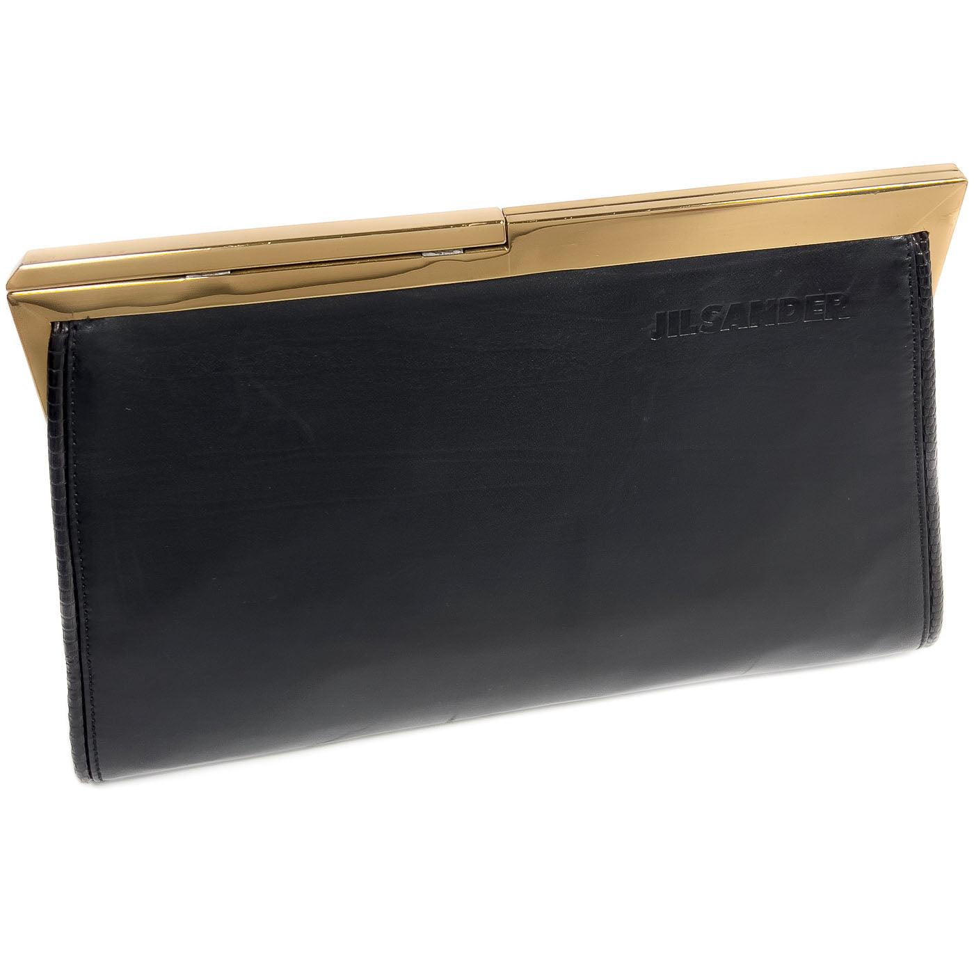Vintage JIL Sander Clutch Black Leather Gold Frame