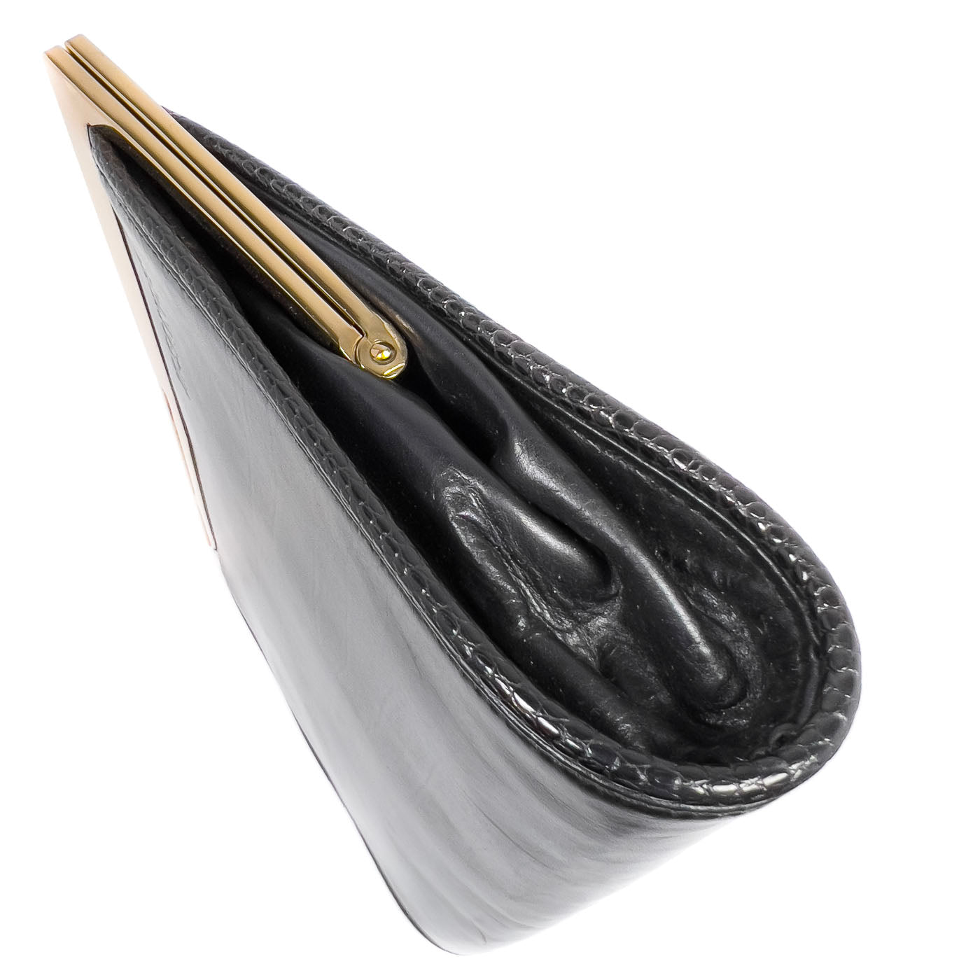 Vintage JIL Sander Clutch Black Leather Gold Frame