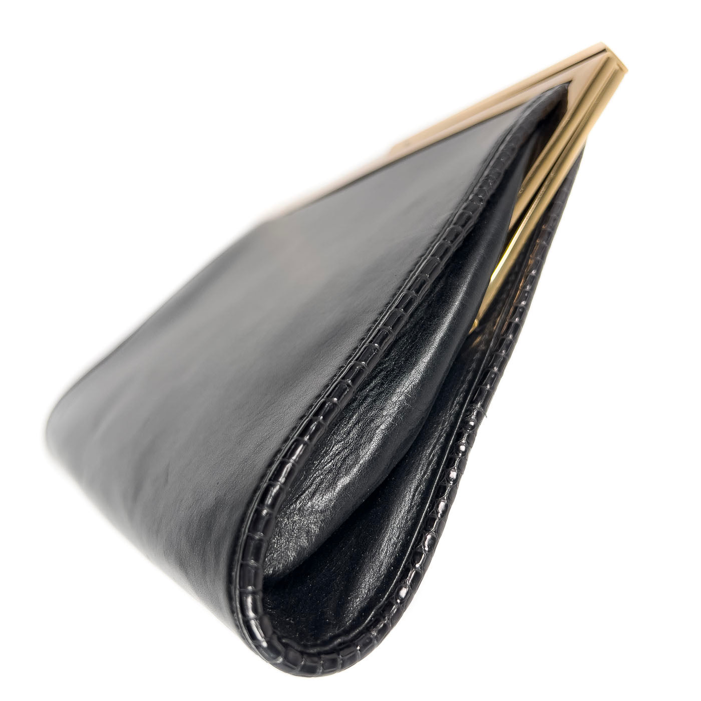 Vintage JIL Sander Clutch Black Leather Gold Frame