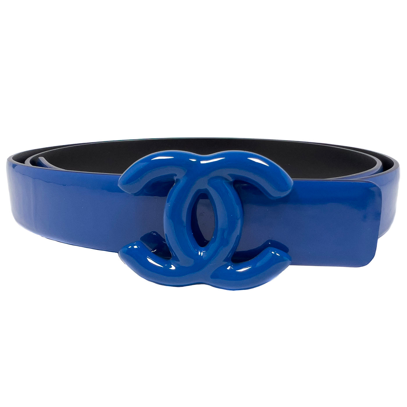Chanel CC Logo Blue Patent Leather Belt B15P Size 80