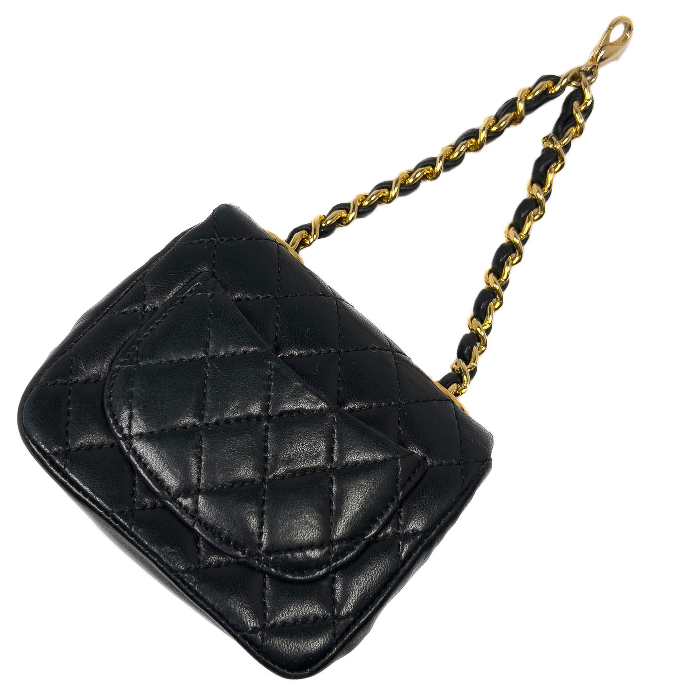 Vintage Chanel Classic Micro Charm Flap Bag met CC-kettingriem