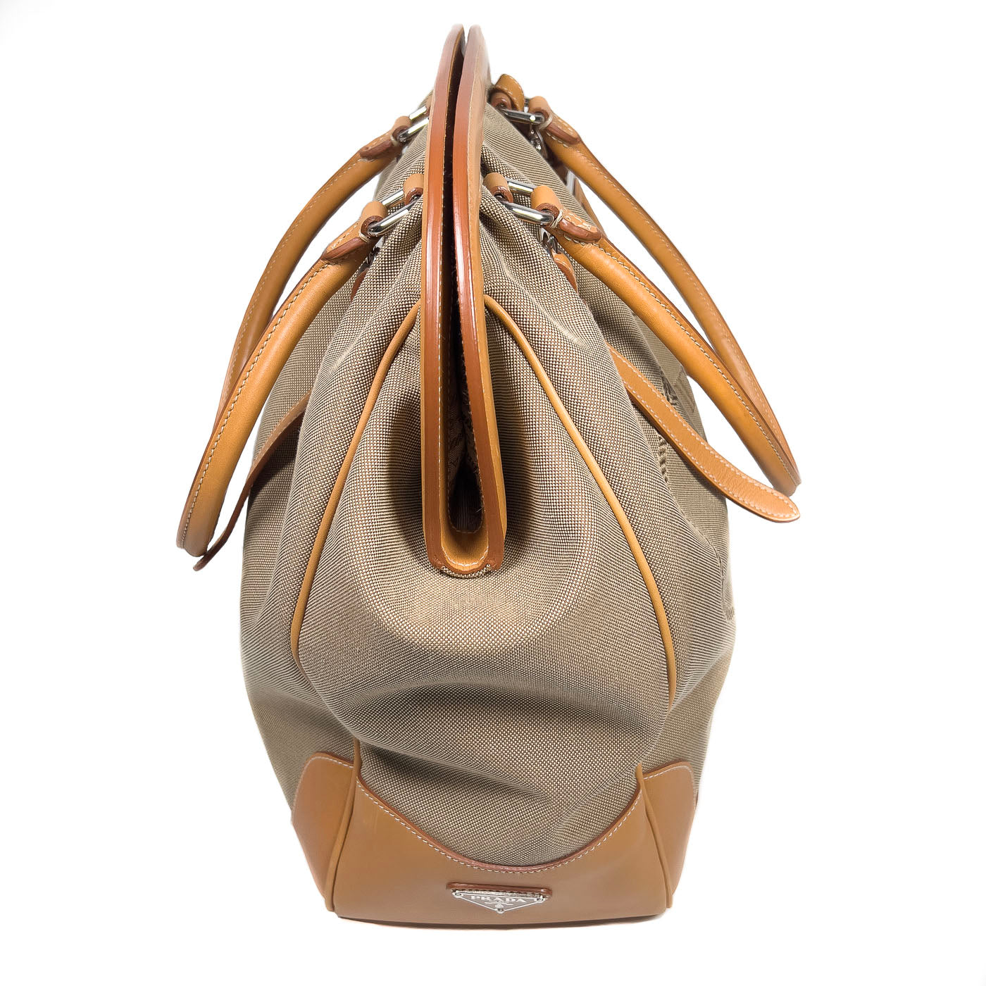 Prada Logo Jacquard Canvas Shopping Tote Bag in Corda Cuoio