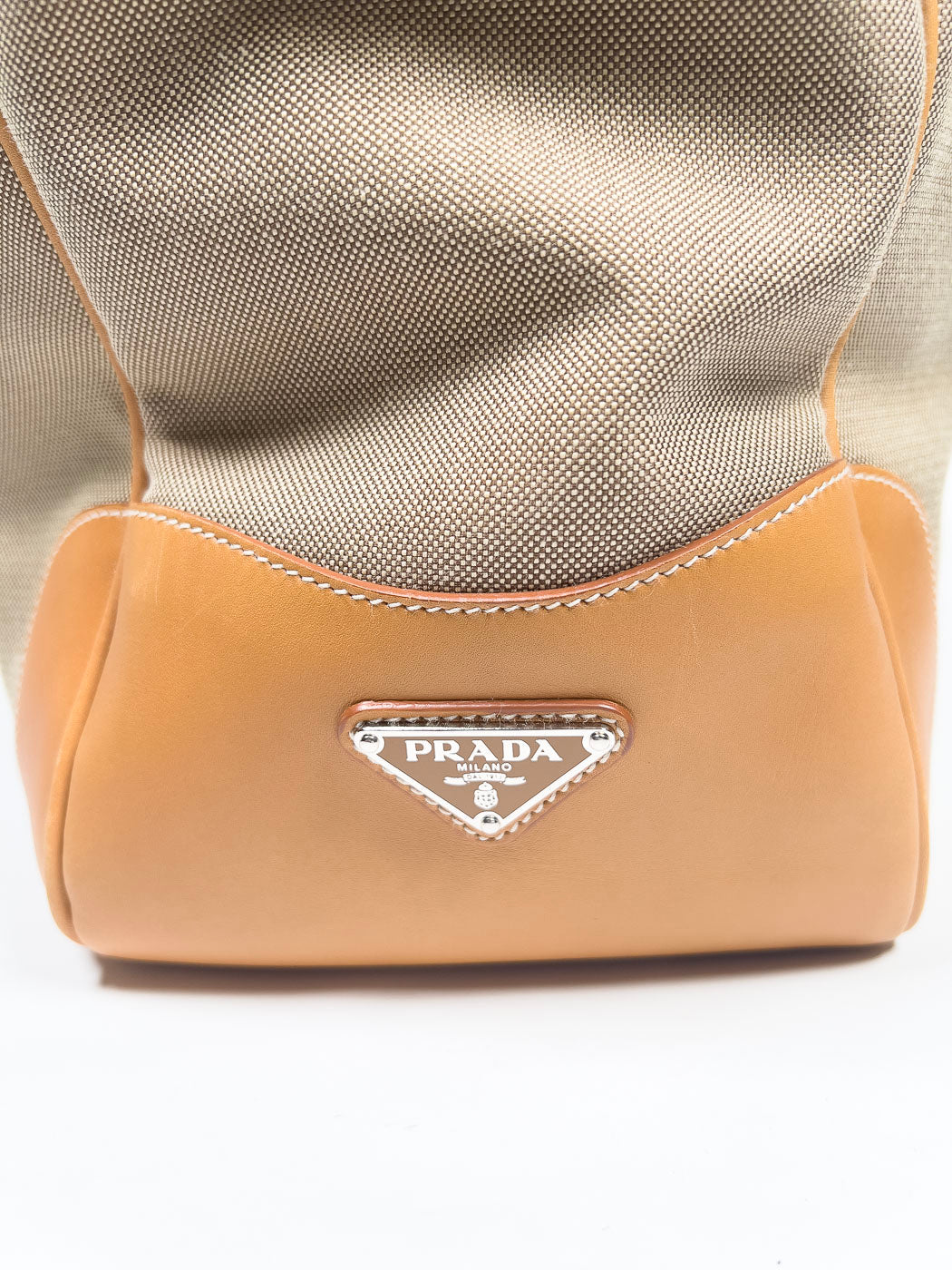 Prada Logo Jacquard Canvas Shopping Tote Bag in Corda Cuoio