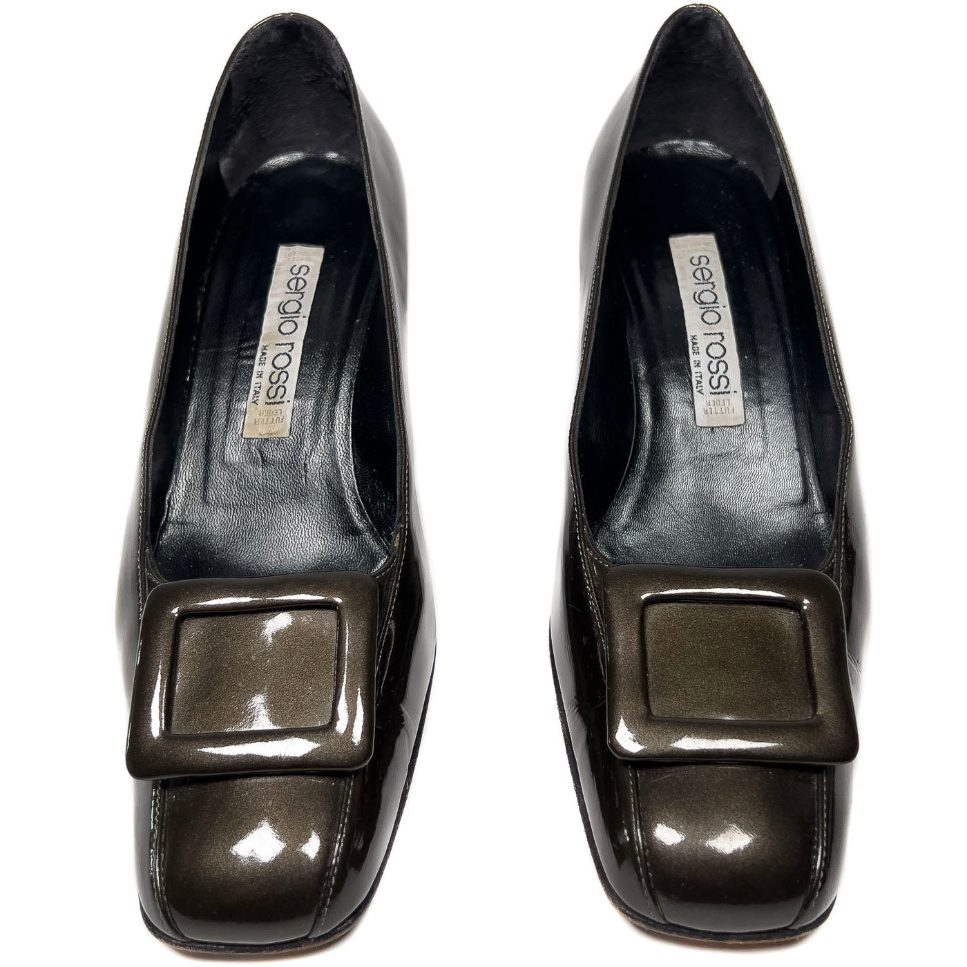 Vintage Sergio Rossi Pumps Olive Metallic Green Patent Leather EU 40 / US 9,5