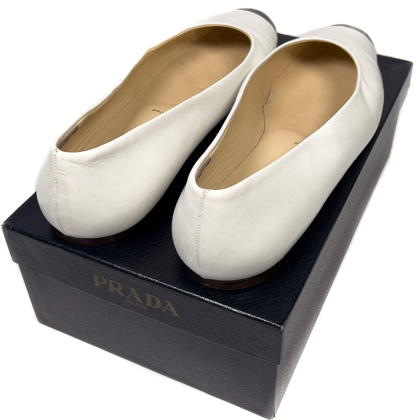 Vintage Prada White Leather Black Croco Cap Toe Ballerina Shoes EU 40 / US 9,5