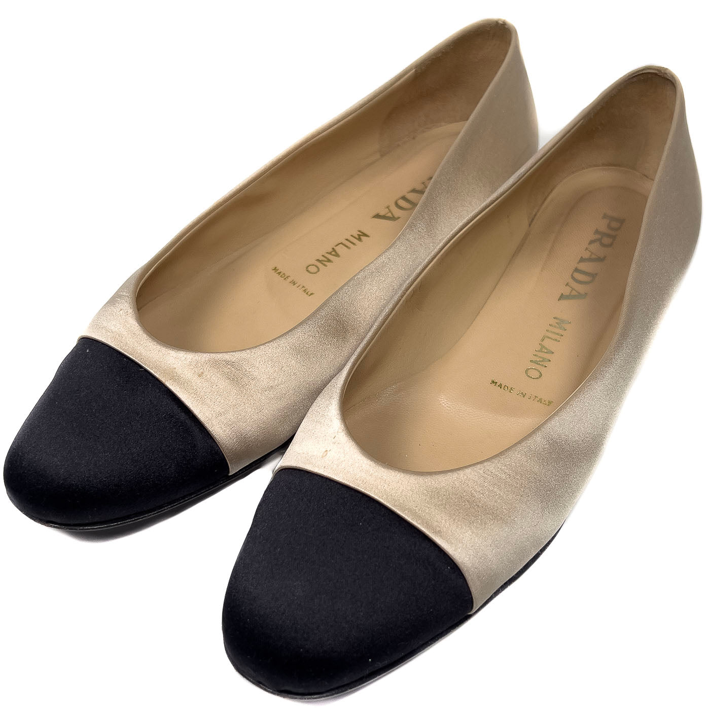 Vintage Prada Black Cap Toe Ballerina Flats Champagne Velvet EU 40 / US 9,5
