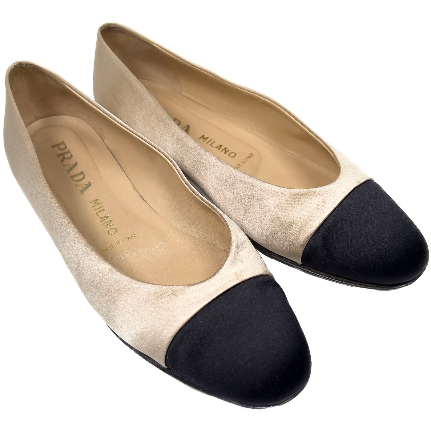 Vintage Prada Black Cap Toe Ballerina Flats Champagne Velvet EU 40 / US 9,5