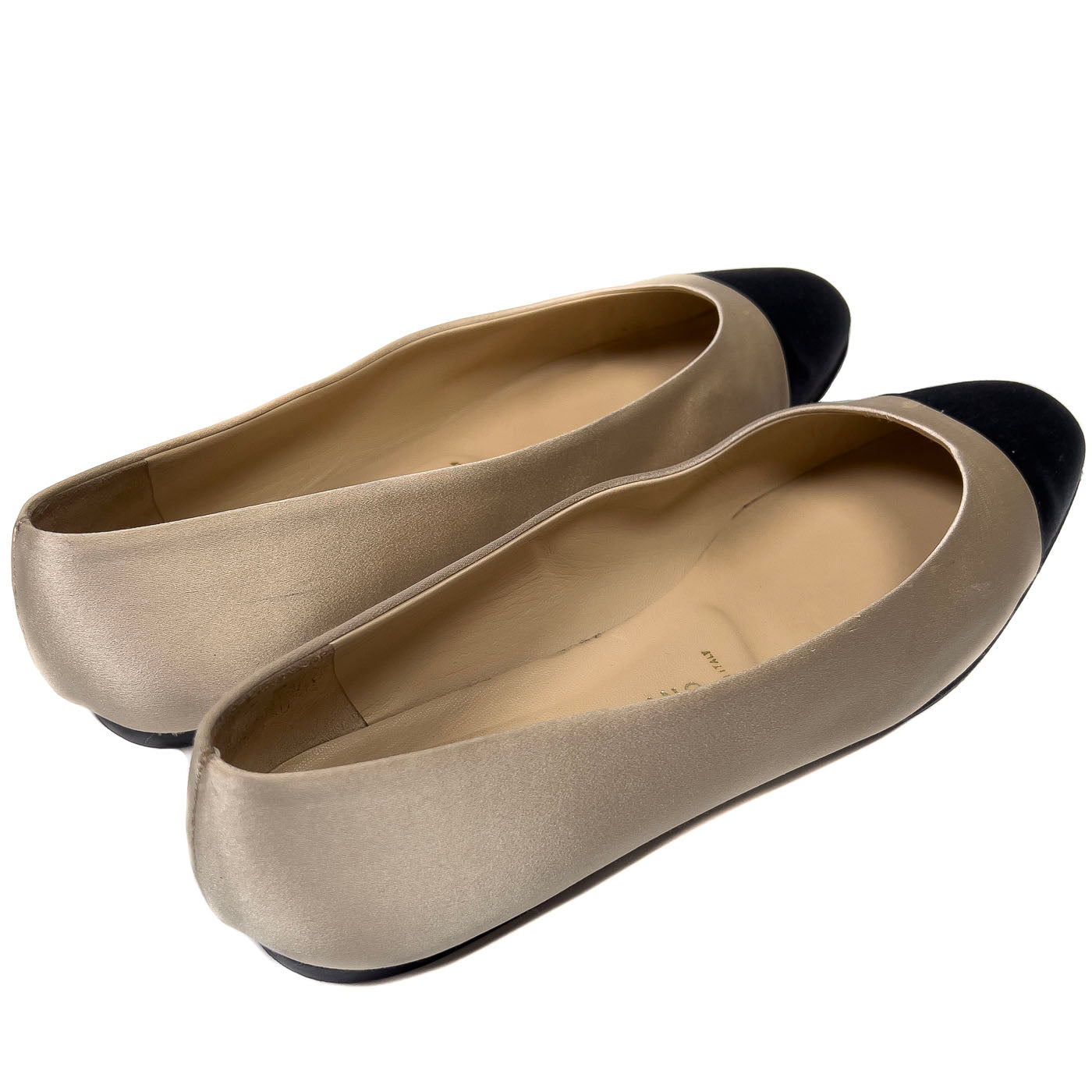 Vintage Prada Black Cap Toe Ballerina Flats Champagne Velvet EU 40 / US 9,5