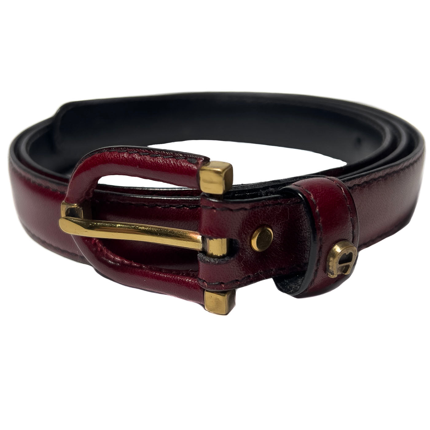 Vintage Aigner Burgundy Red High Waist Slim Belt Size 80