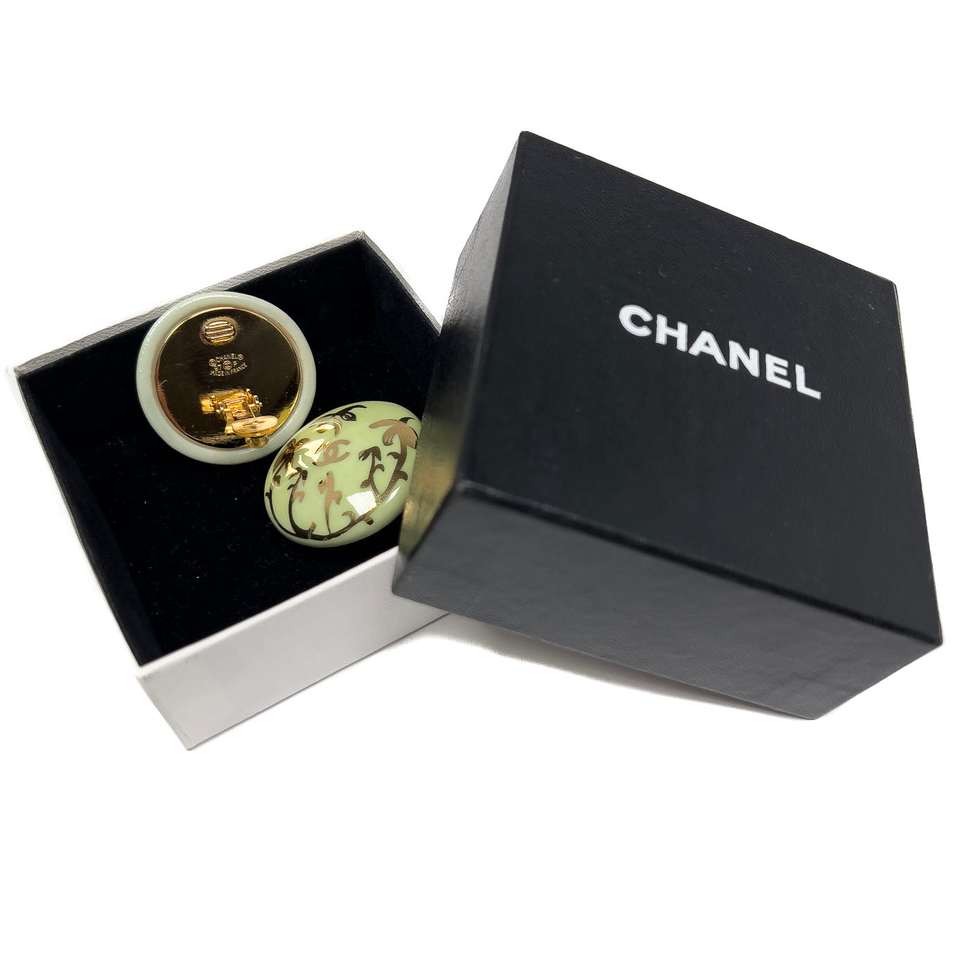Vintage Chanel Earrings Pistachio Green CC Logo Clip 97P