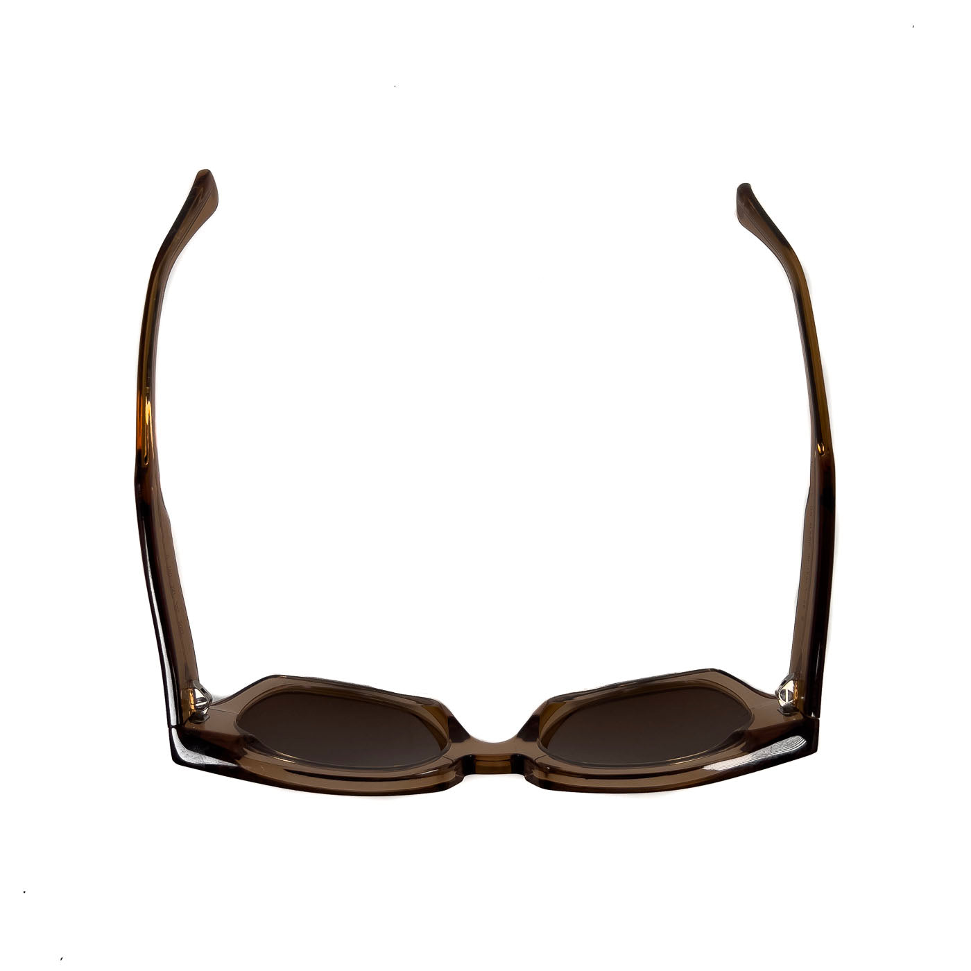 A pair of pre-owned Marni translucent brown acetate sunglasses with a distinctive shape, excellent lenses, and minimal signs of wear.
