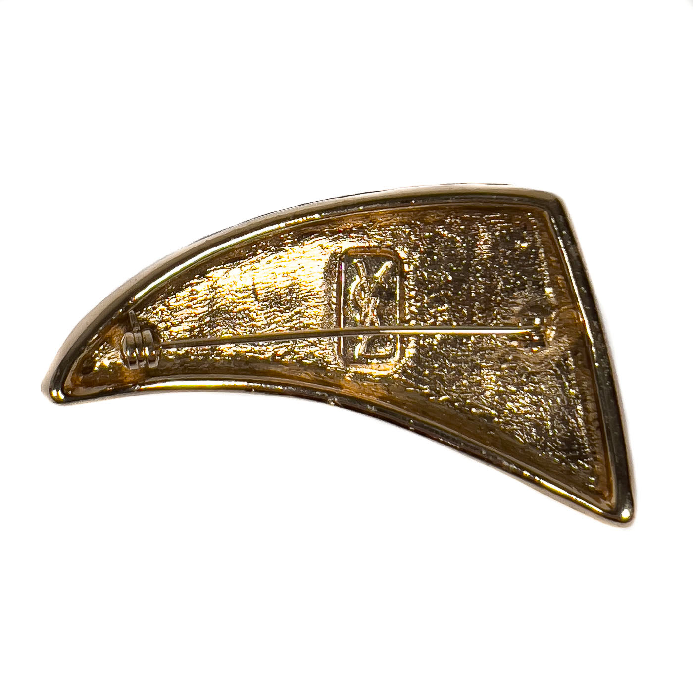 Vintage Yves Saint Laurent YSL Crocodile Pattern Brooch Gold Tone