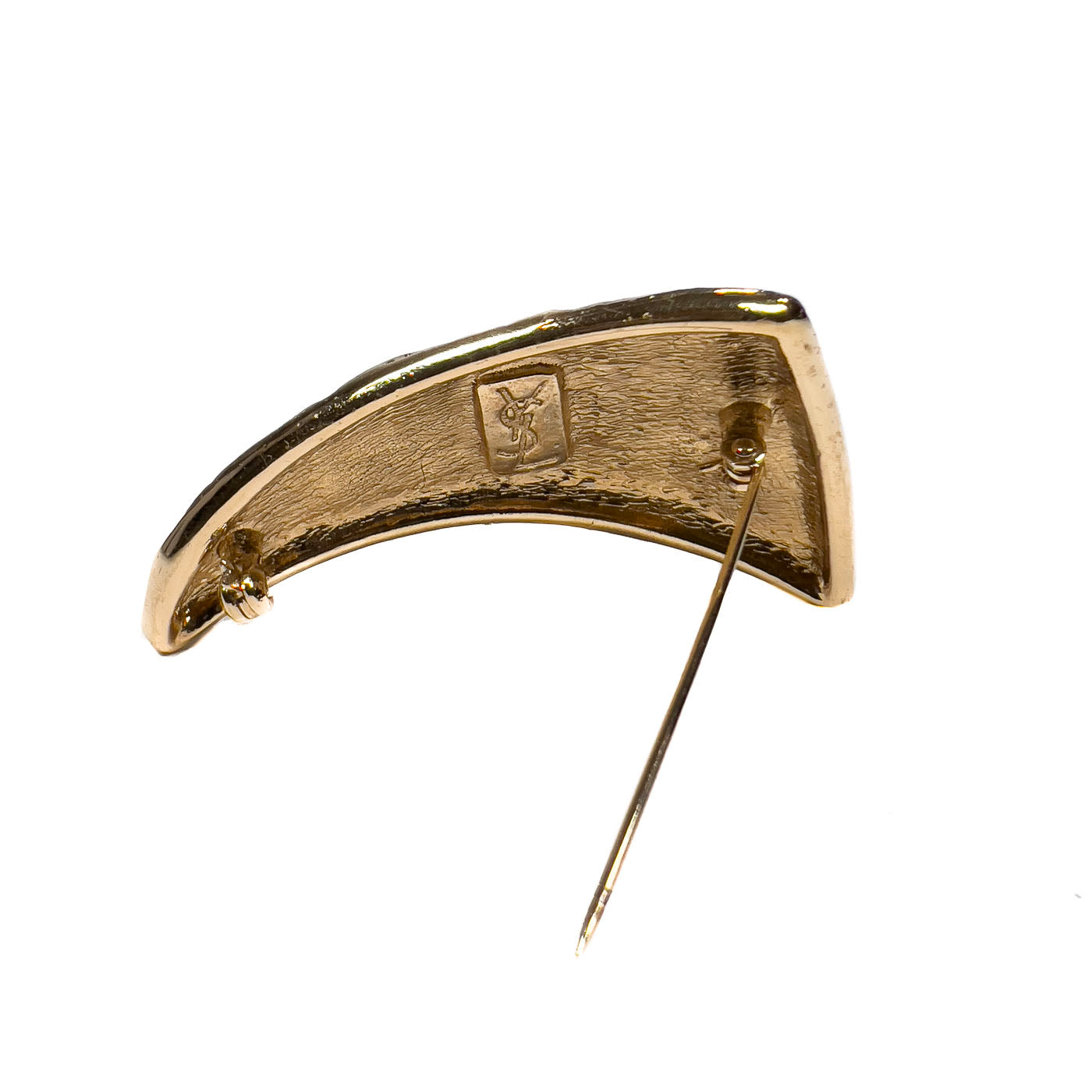 Vintage Yves Saint Laurent YSL Crocodile Pattern Brooch Gold Tone