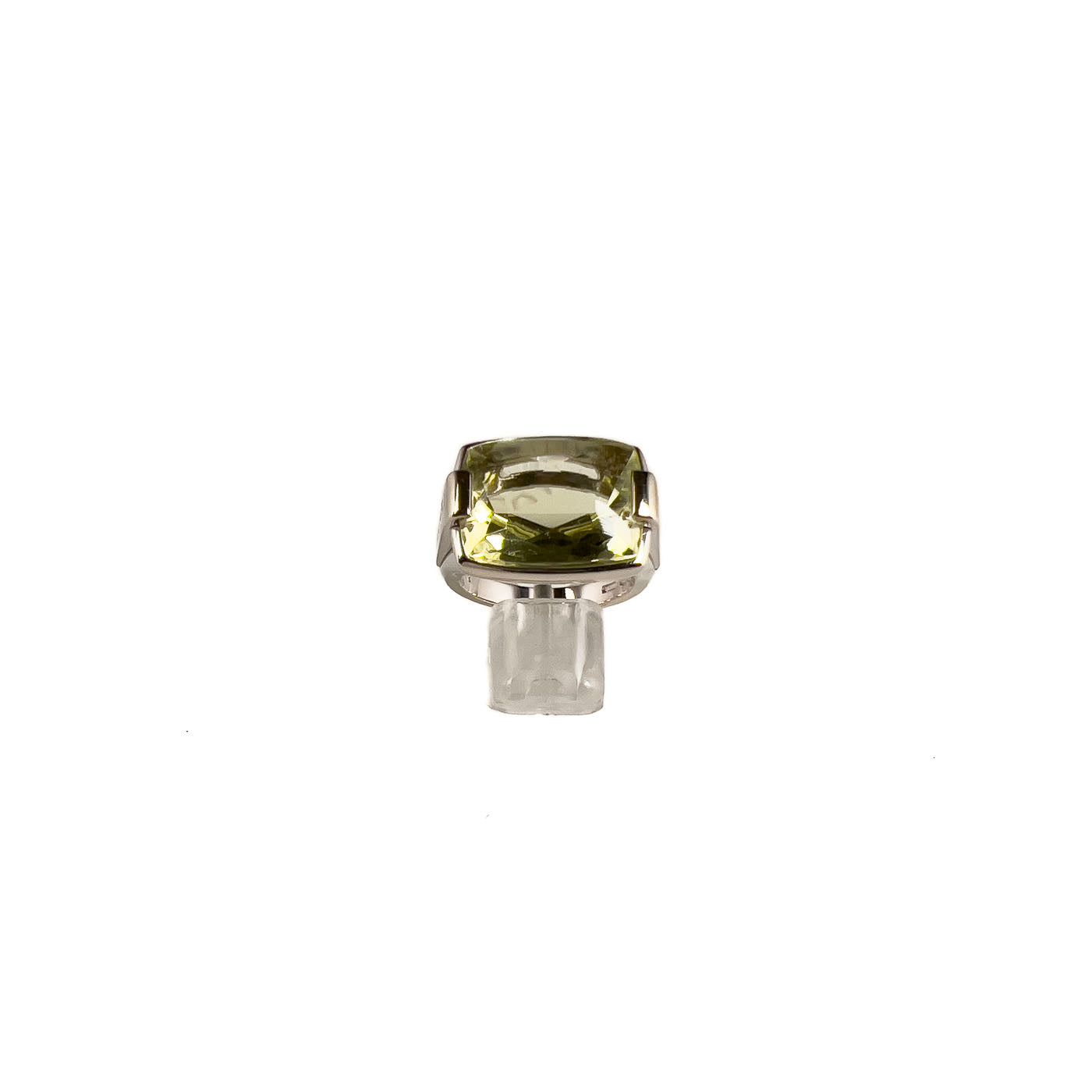 A vintage BVLGARI Metropolis 18K white gold ring with a facetted high carat citrine gemstone.