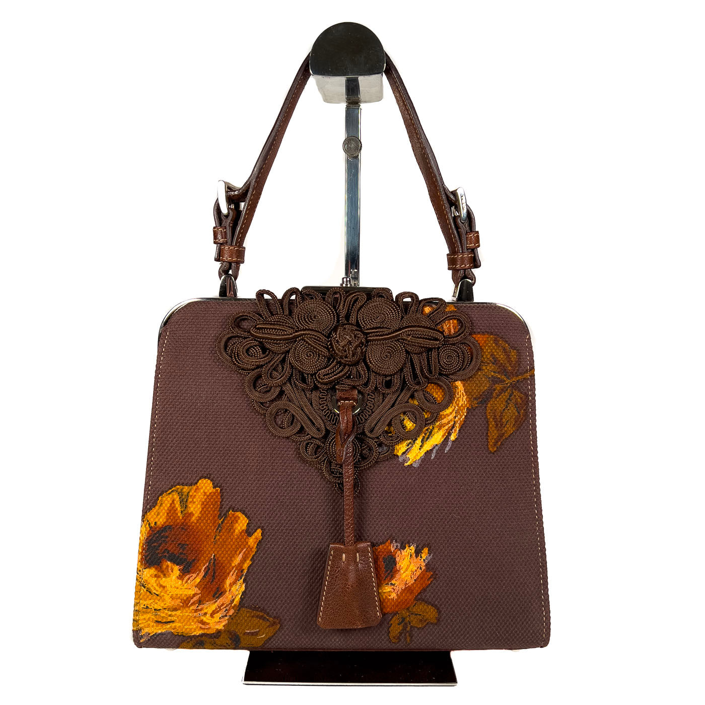PRADA Madras Autumn Rose Embroidered Canvas Top Handle Frame Limited Edition Handbag