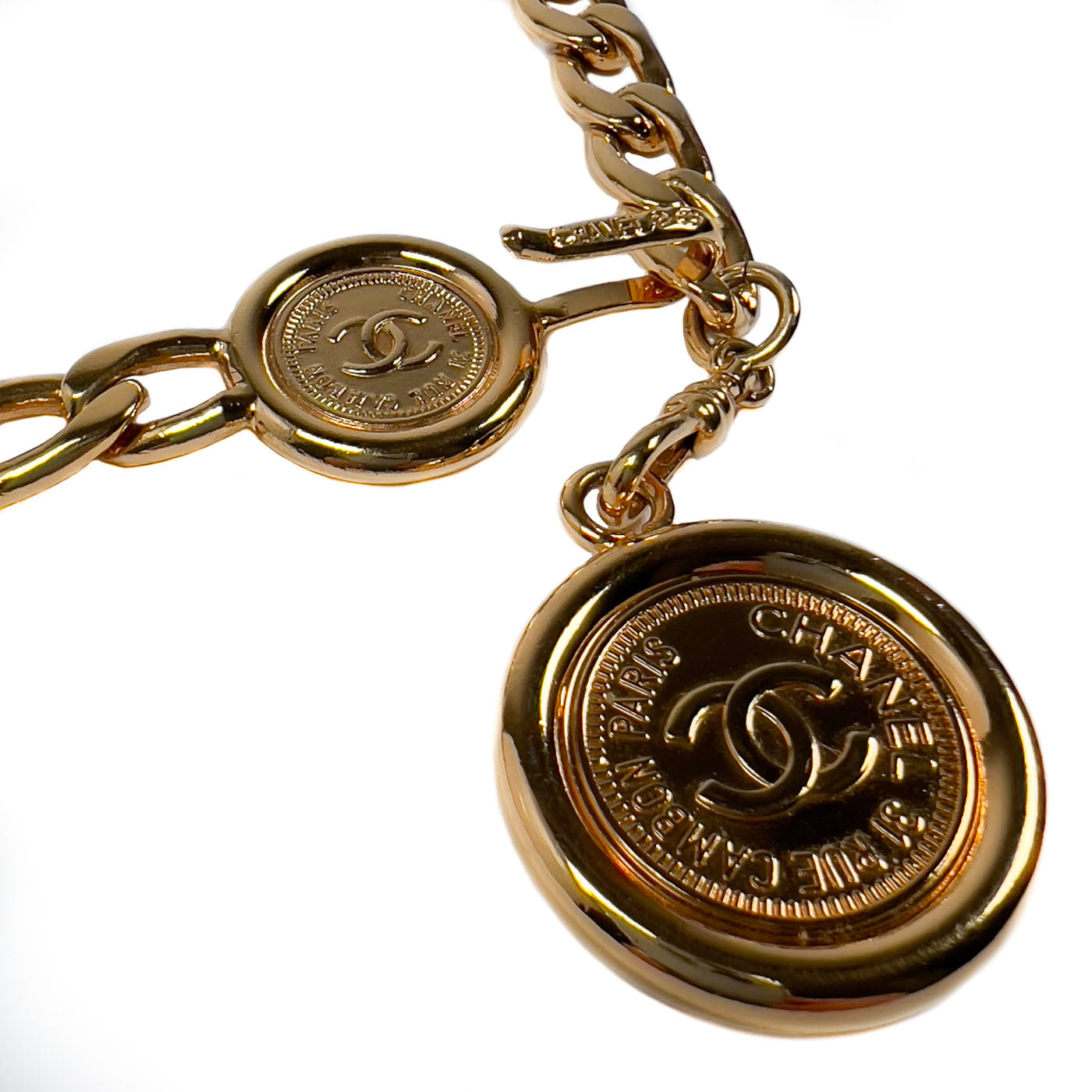 Vintage Chanel Gold Chain Rue Cambon CC Medallion Belt