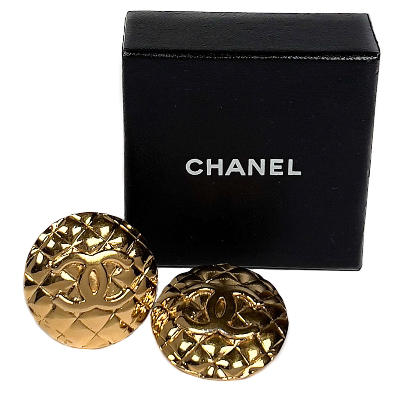 Vintage Chanel Gold Clip Earrings CC Matelasse Large