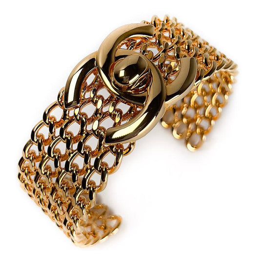 Vintage Chanel Bracelet CC Gold Turn Lock Cuff 97A