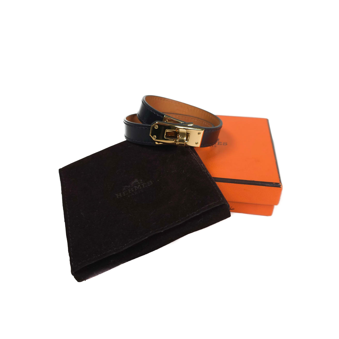 Hermès Mini Kelly Double Tour Bracelet in Black Leather with Gold-Tone Hardware Size S