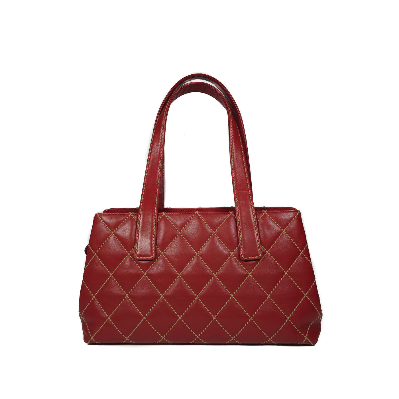 Vintage Chanel Wild Stitch Red Quilted CC Diagonal Tote Bag