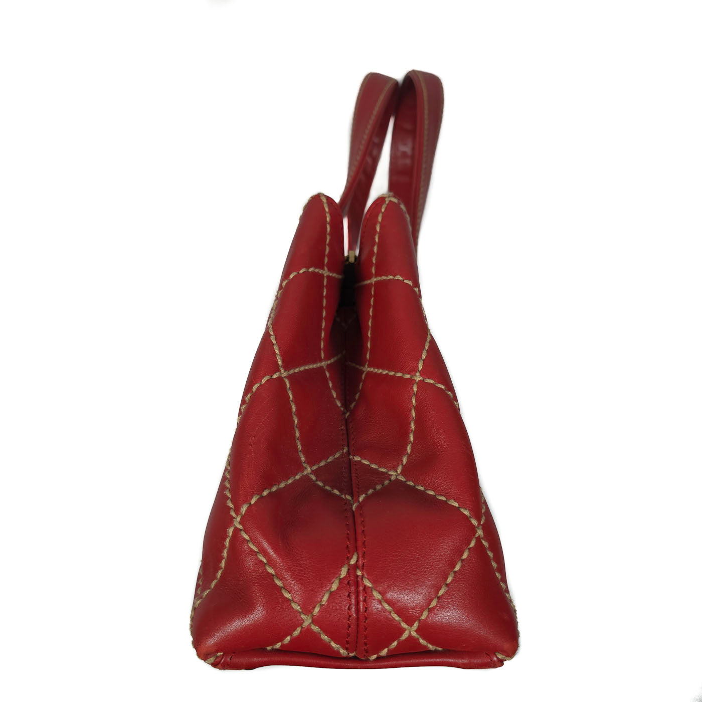 Vintage Chanel Wild Stitch Red Quilted CC Diagonal Tote Bag