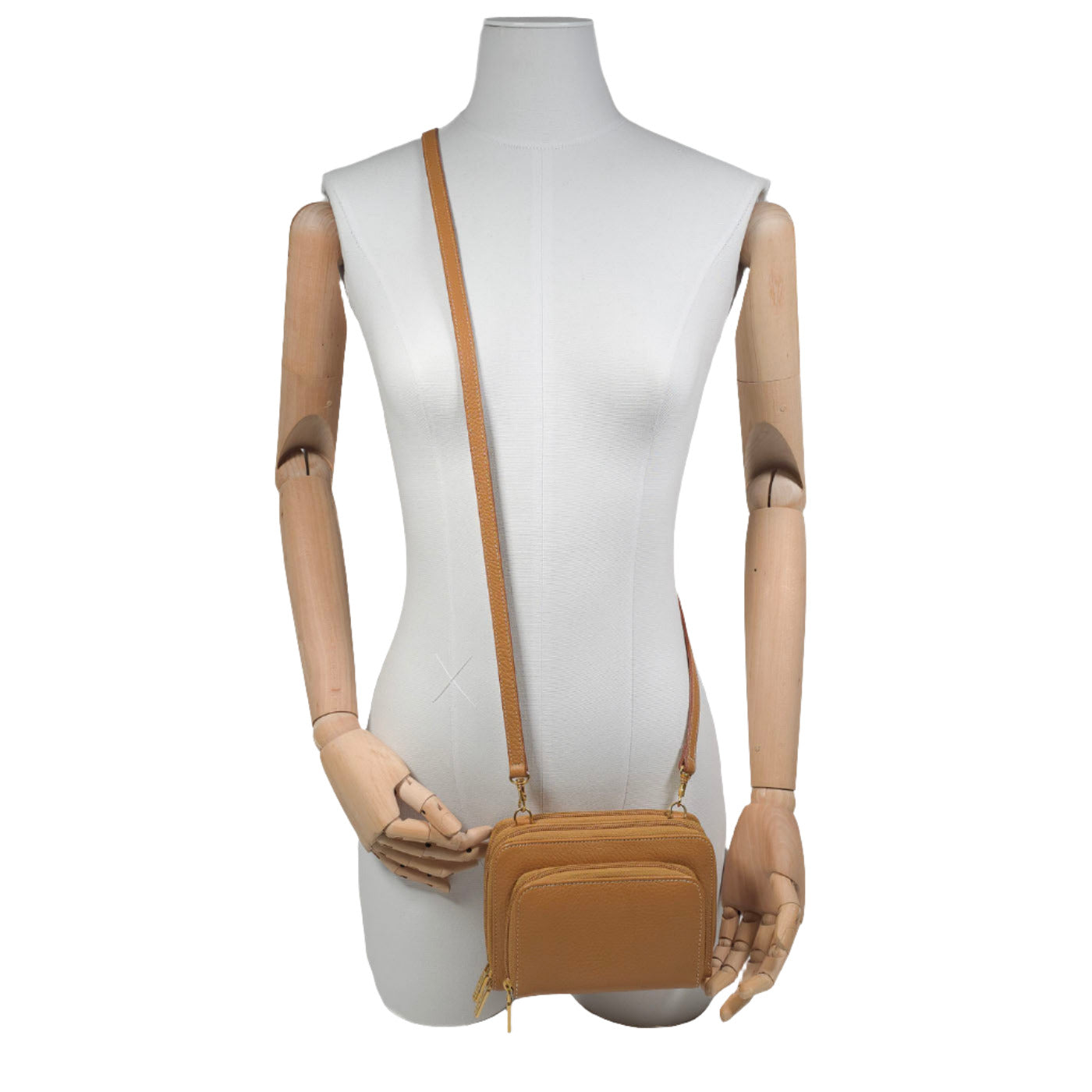 BUTTI Caramel Lederen Crossbody Portemonnee Tas