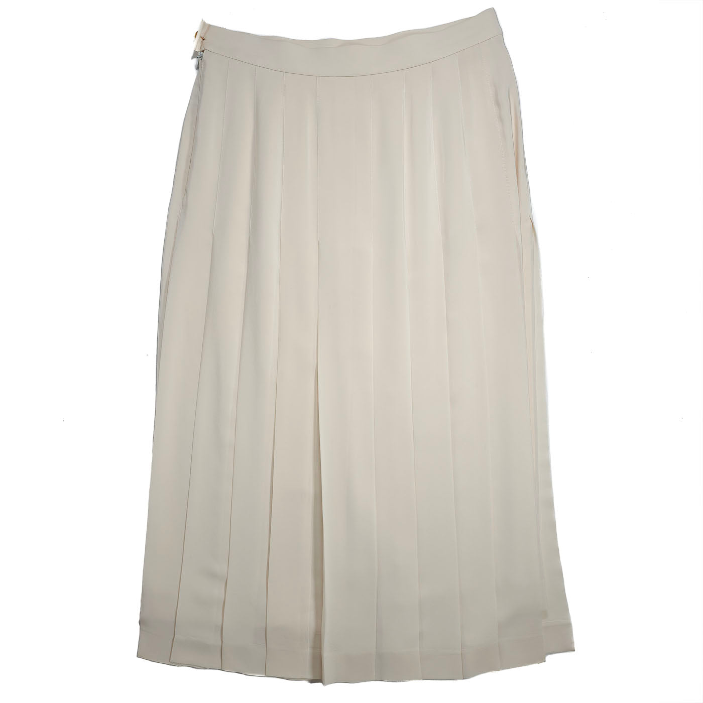 Vintage Chanel Pleated Long Skirt Apricot Beige Silk