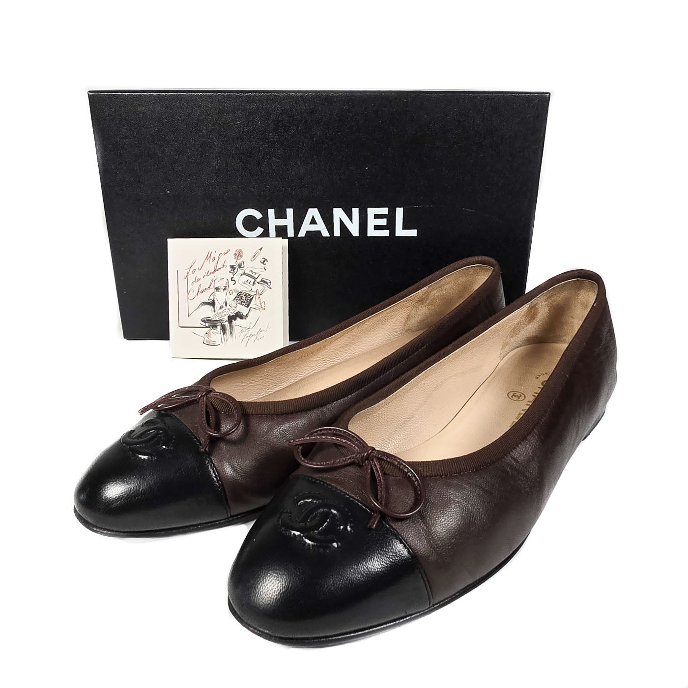 Vintage Chanel Brown Ballerina with Black CC Cap Toe 40,5